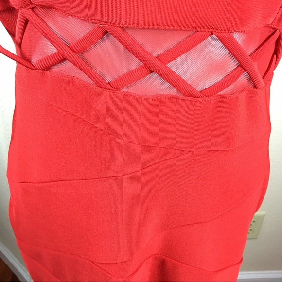 Emerald Sundae Juniors' Mesh Illusion-Waist Bodycon Red Dress XL - Picture 3 of 13